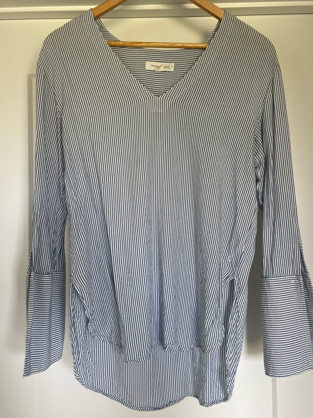 Treasure and Bond Striped V-Neck Long Sleeve Top